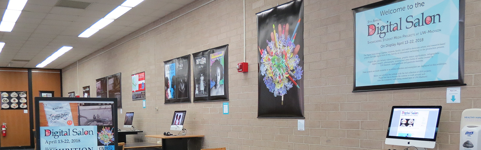 Photo of the Digital Salon Showcase Exhibition on display in College Library, April 2018