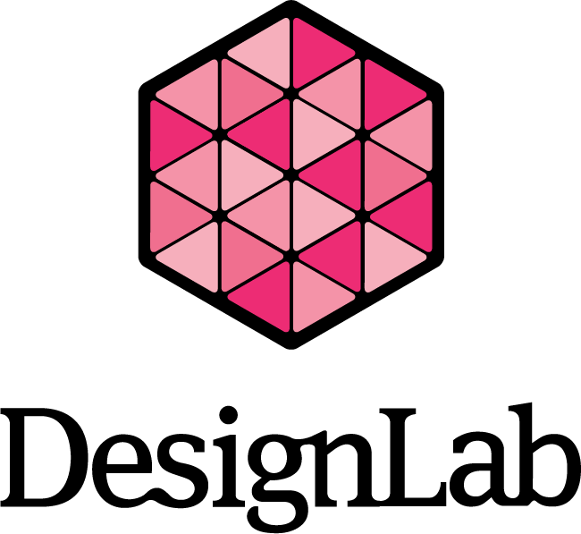 DesignLab Logo: a black hexagon made up of smaller magenta and pink triangles, with the text "DesignLab" as a ligature below
