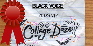 Screenshot of logo of College Daze Podcast with a red ribbon to indicate an honorable mention award