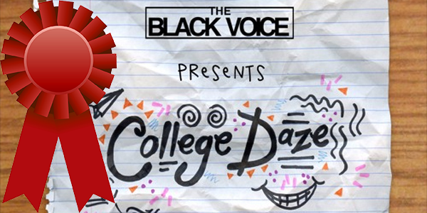 Screenshot of logo of College Daze Podcast with a red ribbon to indicate an honorable mention award