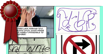 Screenshot of Comic: Dyslexia by Maria Swanke with a red ribbon to indicate an honorable mention award