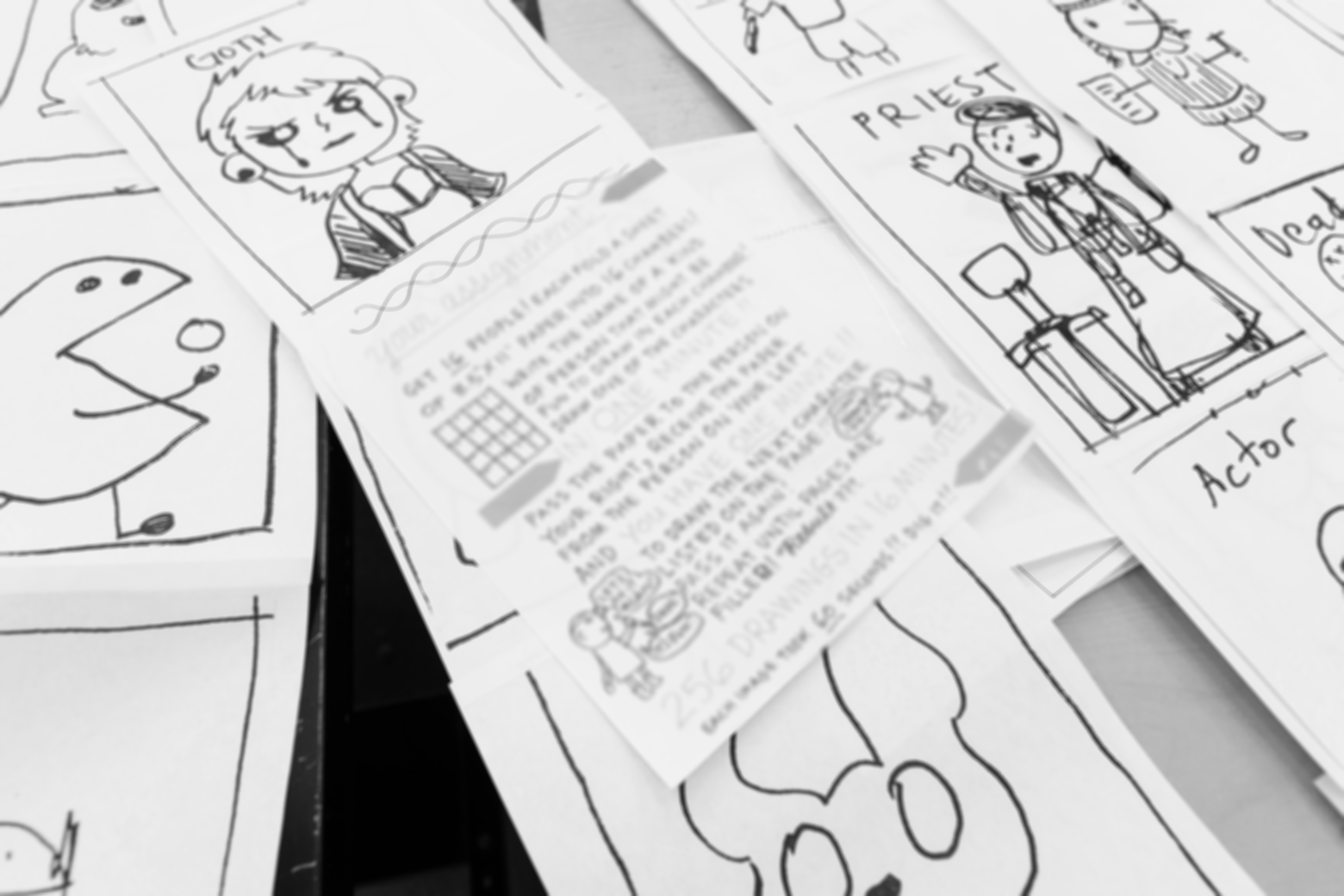Black and white photo of a comic assignment from UW-Madison professor Lynda Berry's class