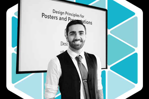 DesignLab Staff Member Haider in front of a projector screen