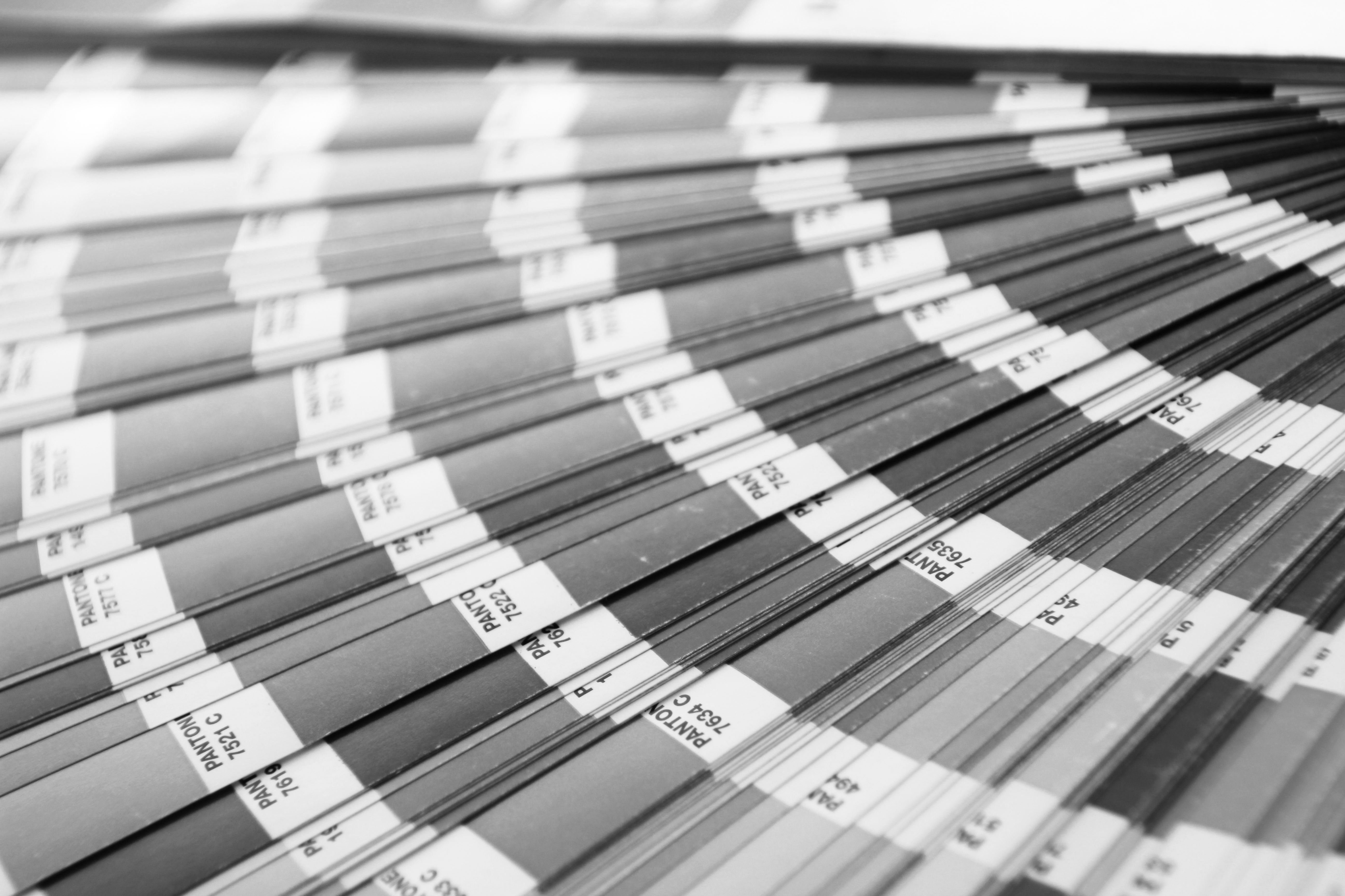 Black and white image of a pantone color book (for choosing paint color)