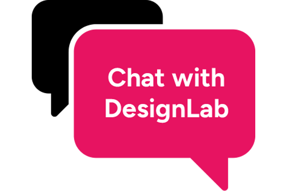Black and Magenta chat bubble icons that read 
