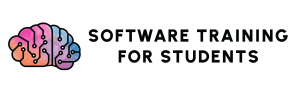 Software Training for Students Logo. An orange, pink, purple, and blue watercolor brain with round white nodes like a computer processor.