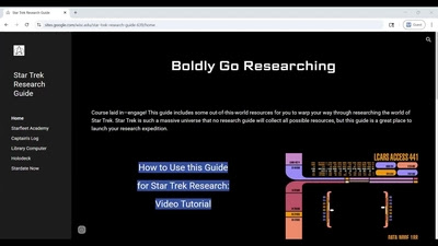 Screenshot of Website: Boldly Go Researching: A Star Trek Research Guide by Caspian Williamson