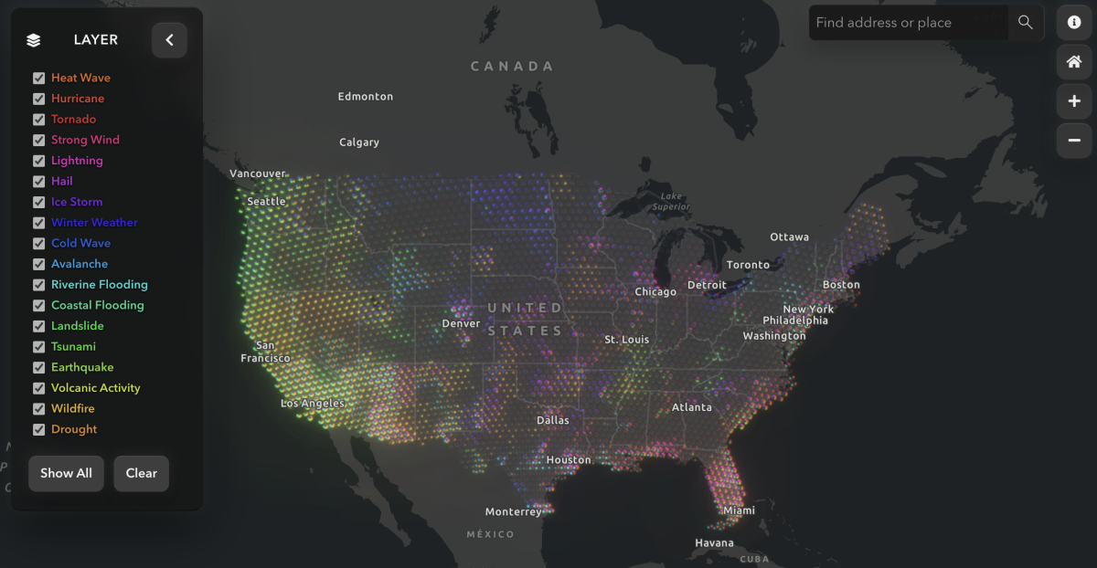 Screenshot of Interactive Map: United States of Rising Hazards by Atlas Guo
