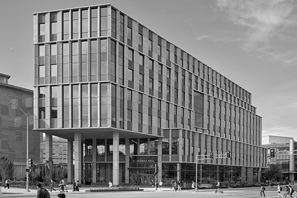 Black and white photo of northeast corner Morgridge Hall